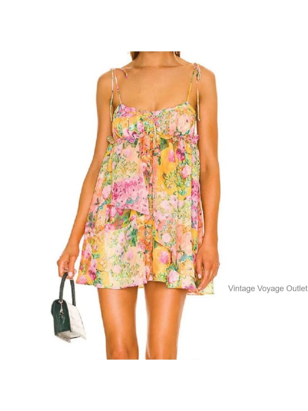 Boho Spaghetti Strap Mini Dress Ruffle Sleeveless Chiffon